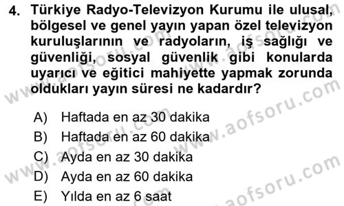 İş Sağlığı ve Güvenliği Dersi 2025 - 2026 Yılı (Final) Dönem Sonu Sınav Soruları 4. Soru