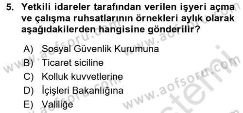 İş Sağlığı ve Güvenliği Dersi 2025 - 2026 Yılı (Final) Dönem Sonu Sınav Soruları 5. Soru