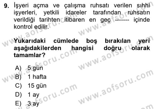 İş Sağlığı ve Güvenliği Dersi 2025 - 2026 Yılı (Final) Dönem Sonu Sınav Soruları 9. Soru