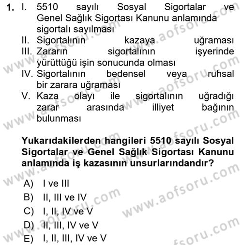 İş Sağlığı ve Güvenliği Dersi 2025 - 2026 Yılı Yaz Okulu Sınav Soruları 1. Soru