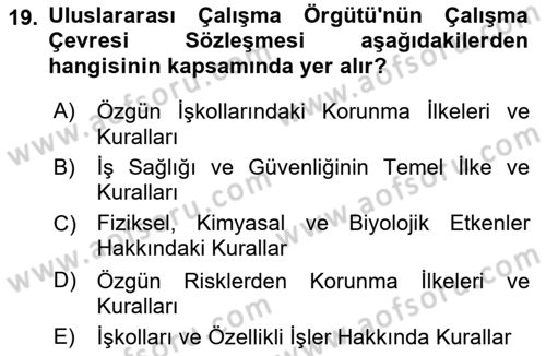 İş Sağlığı ve Güvenliği Dersi 2025 - 2026 Yılı Yaz Okulu Sınav Soruları 19. Soru