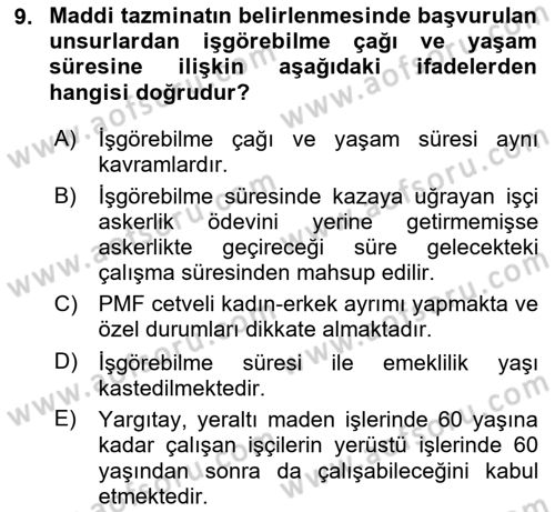 İş Sağlığı ve Güvenliği Dersi 2025 - 2026 Yılı Yaz Okulu Sınav Soruları 9. Soru