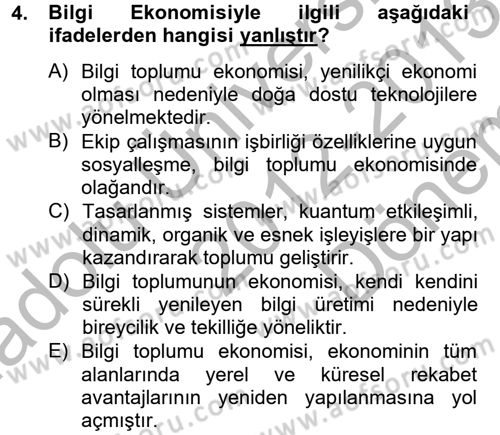 Yeni Teknolojiler ve Çalışma Hayatı Dersi 2012 - 2013 Yılı (Final) Dönem Sonu Sınav Soruları 4. Soru
