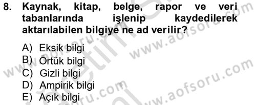 Yeni Teknolojiler ve Çalışma Hayatı Dersi 2014 - 2015 Yılı Tek Ders Sınav Soruları 8. Soru