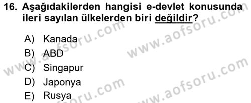 Yeni Teknolojiler ve Çalışma Hayatı Dersi 2015 - 2016 Yılı (Final) Dönem Sonu Sınav Soruları 16. Soru