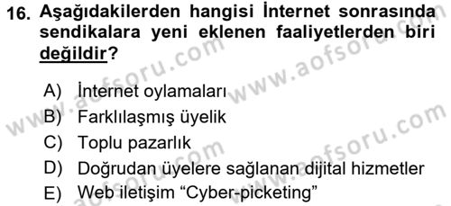 Yeni Teknolojiler ve Çalışma Hayatı Dersi 2015 - 2016 Yılı Tek Ders Sınav Soruları 16. Soru