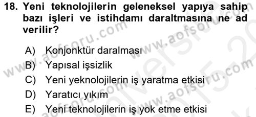 Yeni Teknolojiler ve Çalışma Hayatı Dersi 2015 - 2016 Yılı Tek Ders Sınav Soruları 18. Soru
