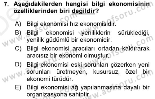 Yeni Teknolojiler ve Çalışma Hayatı Dersi 2015 - 2016 Yılı Tek Ders Sınav Soruları 7. Soru