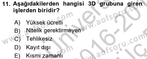 Yeni Teknolojiler ve Çalışma Hayatı Dersi 2016 - 2017 Yılı 3 Ders Sınav Soruları 11. Soru