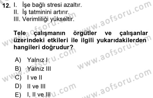 Yeni Teknolojiler ve Çalışma Hayatı Dersi 2016 - 2017 Yılı 3 Ders Sınav Soruları 12. Soru