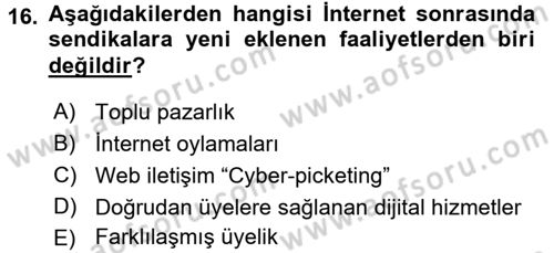Yeni Teknolojiler ve Çalışma Hayatı Dersi 2016 - 2017 Yılı 3 Ders Sınav Soruları 16. Soru