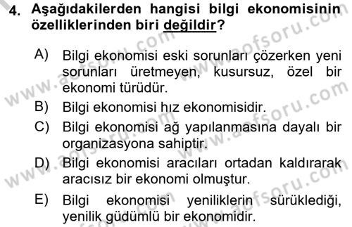 Yeni Teknolojiler ve Çalışma Hayatı Dersi 2016 - 2017 Yılı 3 Ders Sınav Soruları 4. Soru