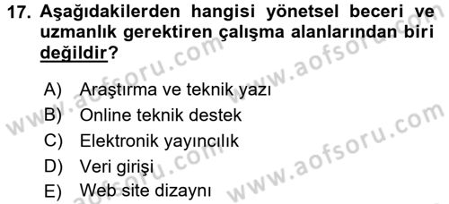 Yeni Teknolojiler ve Çalışma Hayatı Dersi 2016 - 2017 Yılı (Final) Dönem Sonu Sınav Soruları 17. Soru