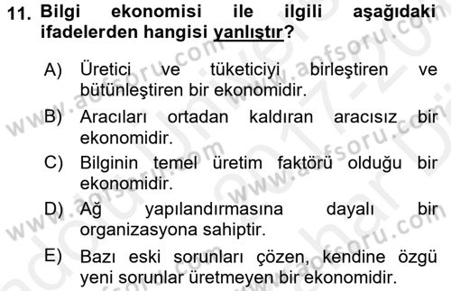 Yeni Teknolojiler ve Çalışma Hayatı Dersi 2017 - 2018 Yılı (Vize) Ara Sınav Soruları 11. Soru