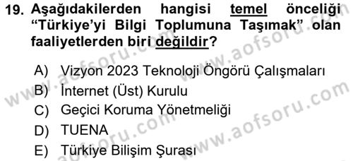 Yeni Teknolojiler ve Çalışma Hayatı Dersi 2017 - 2018 Yılı (Final) Dönem Sonu Sınav Soruları 19. Soru