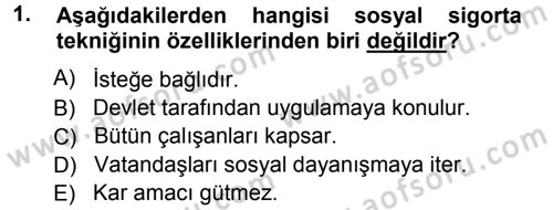 Sosyal Güvenlik Dersi Ara Sınavı Deneme Sınav Soruları 1. Soru