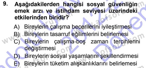 Sosyal Güvenlik Dersi 2012 - 2013 Yılı (Final) Dönem Sonu Sınav Soruları 9. Soru