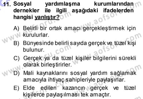 Sosyal Güvenlik Dersi 2013 - 2014 Yılı (Vize) Ara Sınav Soruları 11. Soru