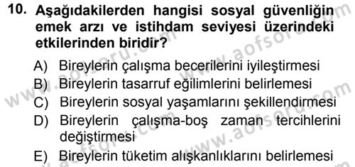 Sosyal Güvenlik Dersi 2013 - 2014 Yılı Tek Ders Sınav Soruları 10. Soru