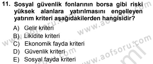 Sosyal Güvenlik Dersi 2013 - 2014 Yılı Tek Ders Sınav Soruları 11. Soru