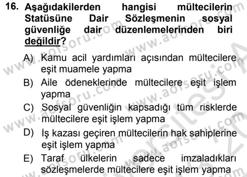 Sosyal Güvenlik Dersi 2013 - 2014 Yılı Tek Ders Sınav Soruları 16. Soru
