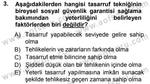 Sosyal Güvenlik Dersi 2013 - 2014 Yılı Tek Ders Sınav Soruları 3. Soru