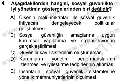Sosyal Güvenlik Dersi 2013 - 2014 Yılı Tek Ders Sınav Soruları 4. Soru