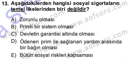 Sosyal Güvenlik Dersi Ara Sınavı Deneme Sınav Soruları 13. Soru