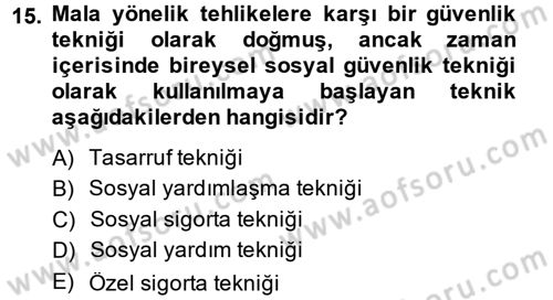 Sosyal Güvenlik Dersi 2014 - 2015 Yılı (Vize) Ara Sınav Soruları 15. Soru
