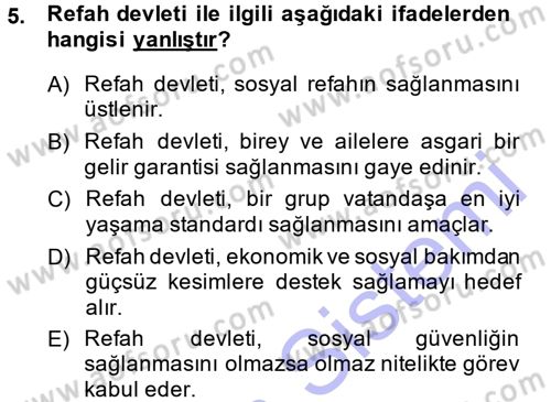 Sosyal Güvenlik Dersi Ara Sınavı Deneme Sınav Soruları 5. Soru