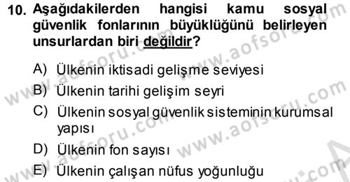 Sosyal Güvenlik Dersi 2014 - 2015 Yılı Tek Ders Sınav Soruları 10. Soru
