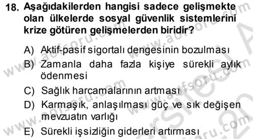 Sosyal Güvenlik Dersi 2014 - 2015 Yılı Tek Ders Sınav Soruları 18. Soru