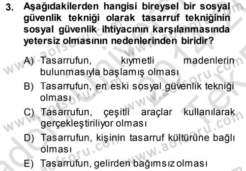 Sosyal Güvenlik Dersi 2014 - 2015 Yılı Tek Ders Sınav Soruları 3. Soru