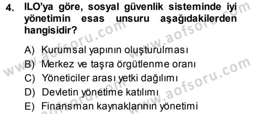 Sosyal Güvenlik Dersi 2014 - 2015 Yılı Tek Ders Sınav Soruları 4. Soru