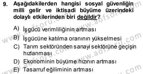 Sosyal Güvenlik Dersi 2014 - 2015 Yılı Tek Ders Sınav Soruları 9. Soru