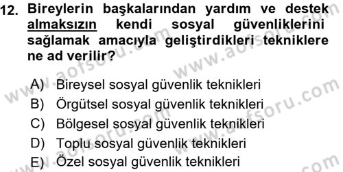 Sosyal Güvenlik Dersi 2015 - 2016 Yılı (Vize) Ara Sınav Soruları 12. Soru