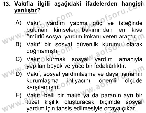Sosyal Güvenlik Dersi 2015 - 2016 Yılı (Vize) Ara Sınav Soruları 13. Soru