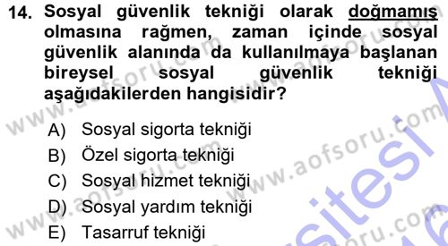 Sosyal Güvenlik Dersi 2015 - 2016 Yılı (Vize) Ara Sınavı 14. Soru