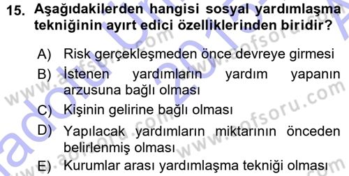 Sosyal Güvenlik Dersi 2015 - 2016 Yılı (Vize) Ara Sınav Soruları 15. Soru