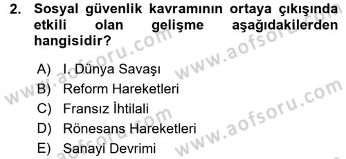 Sosyal Güvenlik Dersi Ara Sınavı Deneme Sınav Soruları 2. Soru