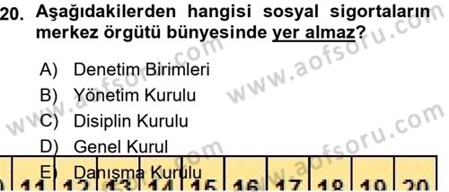 Sosyal Güvenlik Dersi 2015 - 2016 Yılı (Vize) Ara Sınav Soruları 20. Soru
