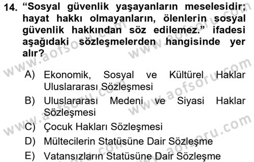 Sosyal Güvenlik Dersi 2015 - 2016 Yılı (Final) Dönem Sonu Sınavı 14. Soru