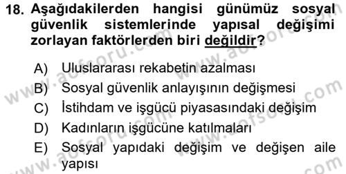 Sosyal Güvenlik Dersi 2015 - 2016 Yılı (Final) Dönem Sonu Sınav Soruları 18. Soru