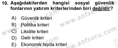 Sosyal Güvenlik Dersi 2015 - 2016 Yılı Tek Ders Sınav Soruları 10. Soru