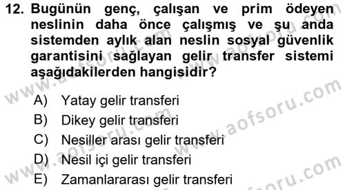 Sosyal Güvenlik Dersi 2015 - 2016 Yılı Tek Ders Sınav Soruları 12. Soru