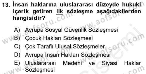 Sosyal Güvenlik Dersi 2015 - 2016 Yılı Tek Ders Sınav Soruları 13. Soru
