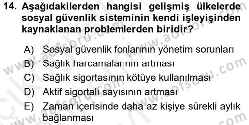 Sosyal Güvenlik Dersi 2015 - 2016 Yılı Tek Ders Sınav Soruları 14. Soru