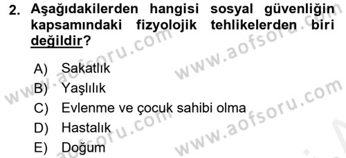 Sosyal Güvenlik Dersi 2015 - 2016 Yılı Tek Ders Sınav Soruları 2. Soru