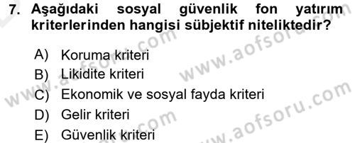 Sosyal Güvenlik Dersi 2015 - 2016 Yılı Tek Ders Sınav Soruları 7. Soru