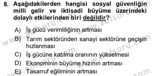 Sosyal Güvenlik Dersi 2015 - 2016 Yılı Tek Ders Sınav Soruları 8. Soru